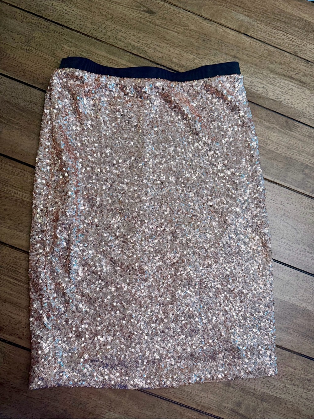 The Limited Rose Gold Sequin Pencil Skirt